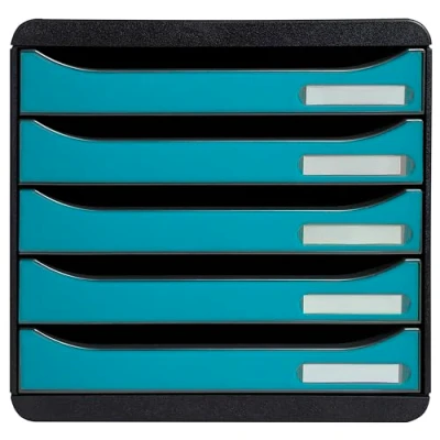 Abbildung von Exacompta Art. Nr. 30934D Ordnungsmodul BIG BOX+ Skandi, stapelbar, 5 Schubladen für A4+ Dokumente, Außenmaße: 34,7 x 27,8 27,1 cm Pazifikblau