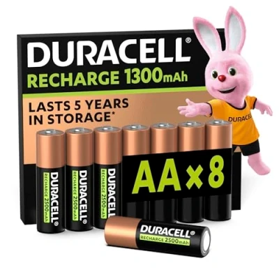 Abbildung von Duracell Akku AA, wiederaufladbare Batterien 8 Stück, langanhaltende Power, 2000 Aufladungen, vorgeladen [Amazon exclusive]