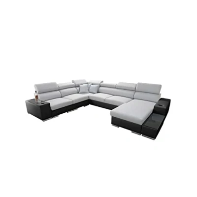 Abbildung von All4All Ecksofa mit Schlaffunktion Piano 358x282 cm Schlafsofa Bettkasten Wohnlandschaft XXL Sofa U Form Gewebe Kunstleder Groß Big Rechte Seite Grau/Schwarz 26