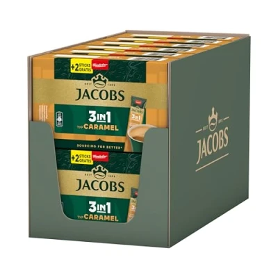 Abbildung von Jacobs 3in1 Caramel, Instant Kaffee Sticks, löslicher Bohnenkaffee mit Creamer und Zucker, 12 x 10+2 144 Getränke