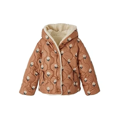 Abbildung von Vertbaudet Wendbare Mädchen Kapuzen Steppjacke mit Teddyfleece, Wattierung Recycling Polyester hellbraun 134