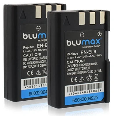 Abbildung von Blumax 2X Akku für Nikon EN EL9/EN EL9e/EN EL9a 1000mAh kompatibel mit D40 D40X D60 D3000 D5000