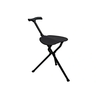 Abbildung von Gehstock mit Sitz, 3 Beine, belastbar bis 100 kg, robustes und leichtes Aluminium, Derby Griff