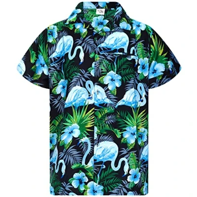 Abbildung von King Kameha Funky Hawaii Hemd, Herren, Kurzarm, Flamingo Flowers, Schwarz Blau, L