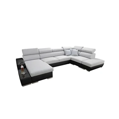 Abbildung von All4All Ecksofa mit Schlaffunktion Picanto 358 cm x 227 Wohnlandschaft U Form Sofa Bettkasten XXL Groß Gewebe Kunstleder Linke Seite Grau/Schwarz Modern 26