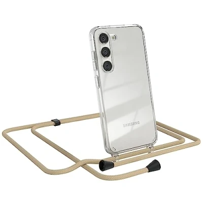 Abbildung von EAZY CASE Handykette kompatibel mit Samsung Galaxy S23 Kette zum Umhängen für Hülle Band aus Silikon stoßfeste transparente Handyhülle als Fallschutz in Taupe Clips Schwarz