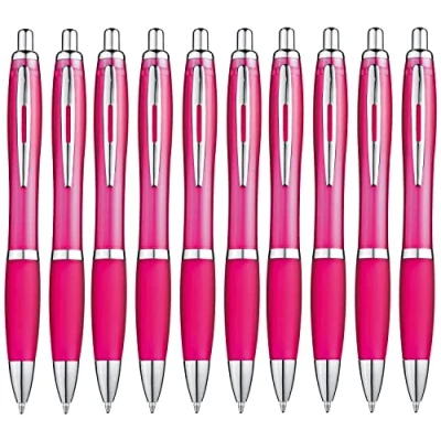 Abbildung von Libetui Set 10 ergonomische Kugelschreiber Rosa Druckkugelschreiber pinke Kulis rutschfeste Griffzone Großraumine Büro Haushalt Praxis blauschreibend Kuli Pink