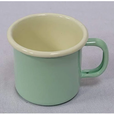 Abbildung von Linoows Tasse Emaille Tasse, Kinder Henkelbecher, Kaffeetasse, Emaille, Henkeltasse, Henkelbecher creme mint 6 cm.