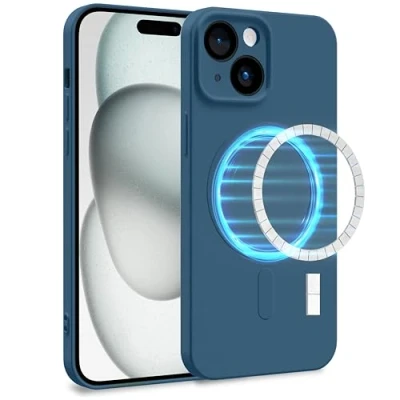 Abbildung von MyGadget Hülle für Apple iPhone 15 [ kompatibel mit MagSafe ] Zweilagige Handyhülle Kameraschutz Cover Innenfutter &amp; Silikon außen Dunkel Blau