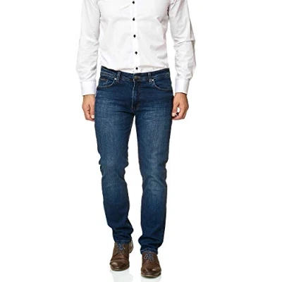 Abbildung von BARBONS Herren Jeans Regular Fit Stretch Hochwertige Straight Hose Business Anzug Freizeit 02 blau 30W / 32L