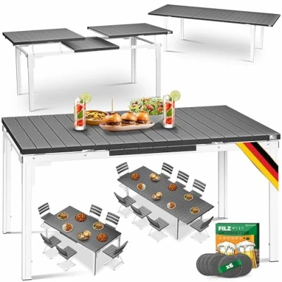 Abbildung von KESSER® Ausziehtisch Gartentisch Ausziehbar 180/240x90cm für bis 8 Personen erweiterbar Esstisch Wetterfest &amp; UV Beständig Pulverbeschichteter Stahl Tisch mit 6 Filz Untersetzer Garten Terrasse