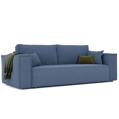 Abbildung von GREKPOL Schlafsofa mit Bettkasten 255x105 Sofa Cord Blau Schlaffunktion Couch 3 Sitzer Wohnzimmer Schlafcouch