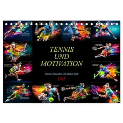 Abbildung von Tennis und Motivation (Tischkalender 2025 DIN A5 quer), CALVENDO Monatskalender