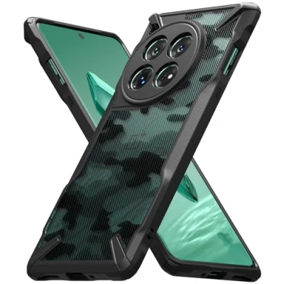 Abbildung von Ringke Fusion X Kompatibel mit OnePlus 12 Hülle [Fallschutz in Militärqualität] Anti Kratzt Rückseite Stoßstange Schutzhülle Handykette Löcher Camo Black