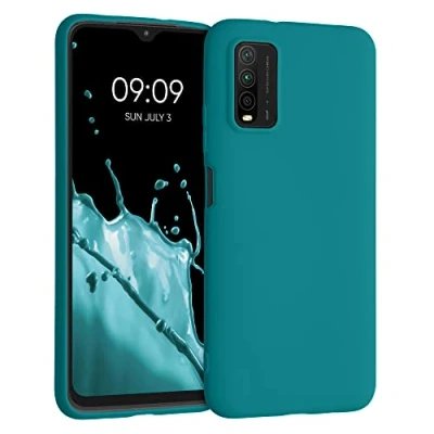Abbildung von kwmobile Hülle kompatibel mit Xiaomi Redmi 9T weiches TPU Silikon Case Cover geeignet für kabelloses Laden Petrol matt