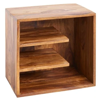 Abbildung von FineBuy Beistelltisch 43x43x30 cm Sheesham Massivholz Design Nachttisch, Kleiner Wohnzimmertisch mit Ablagen, Designer Holztisch massiv, Nachtkonsole Nachtkommode Holz, Anstelltisch modern