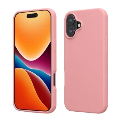 Abbildung von kwmobile Hülle kompatibel mit iPhone 16 Silikon Handy Case Handyhülle weiche Oberfläche kabelloses Laden Hellrosa