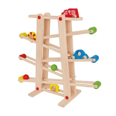 Abbildung von Eichhorn 100002029 Große Rollbahn aus Kiefernholz, 7 teilig, mit 6 Rollelementen, Kugelbahn für Kinder ab 1 Jahr, Größe: 67 x 56 cm