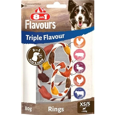 Abbildung von 8in1 Triple Flavour Rings XS/S Snacks für Hunde Kausnacks zum Spielen und Kauen mit extra viel Fleisch, 80g Beutel (2 Doppelringe)
