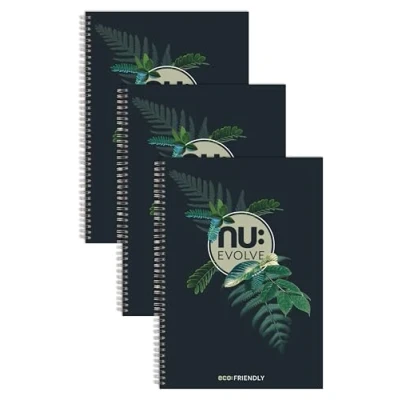 Abbildung von nu: Notebooks Evolve Range recyceltes Notizbuch A4 Spiralbindung Schreibwaren Notizbücher professioneller Notizblock 120 Seiten Multipack mit 3 Stück