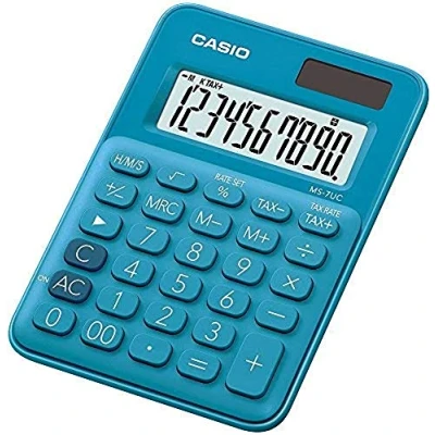 Abbildung von Casio Tischrechner MS 7UC, 10 stellig, in Trendfarben, Steuerberechnung, Vorzeichenwechsel, Solar /Batteriebetrieb