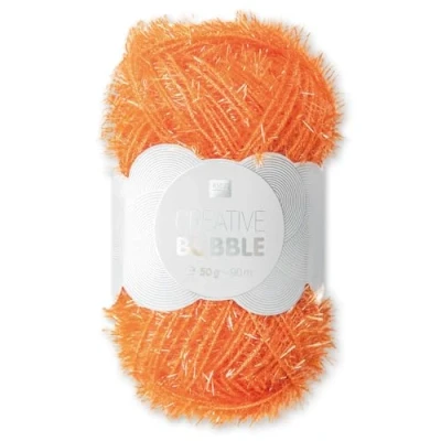 Abbildung von Frida&#039;s Wollhaus Rico Design 50 g Creative Bubble Schwammgarn Wolle Stricken Häkeln 57 Farben (021 Orange)