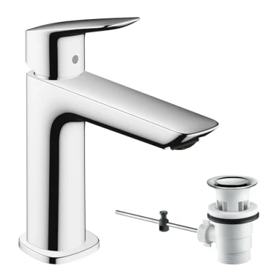 Abbildung von hansgrohe Waschtischarmatur &quot;Logis&quot;, 11cm, Fine mit Zugstangen Ablaufgarnitur, chrom