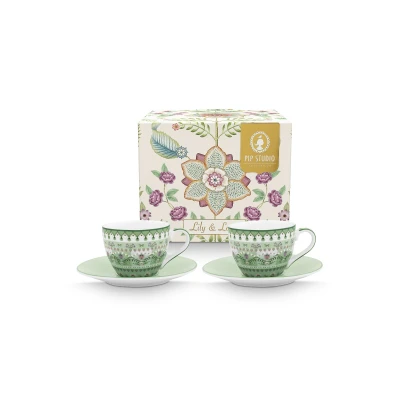 Abbildung von PIP STUDIO Lily&amp;Lotus Light Green Espressotasse mit Untertasse 120ml Set2