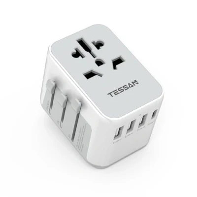Abbildung von TESSAN Reiseadapter Weltweit, Universal Reisestecker mit 3 USB A und 1 C, Internationaler Steckdosenadapter, Universaladapter für England USA Japan Thailand Australien, Travel Adapter
