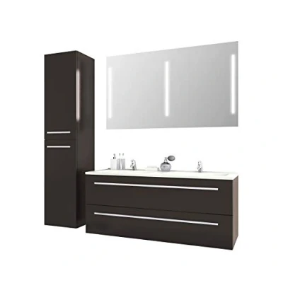 Abbildung von Sieper I Badmöbel Set Libato, Doppelwaschtisch mit Unterschrank 120 x 50 cm, Hochschrank und Badspiegel Anthrazit