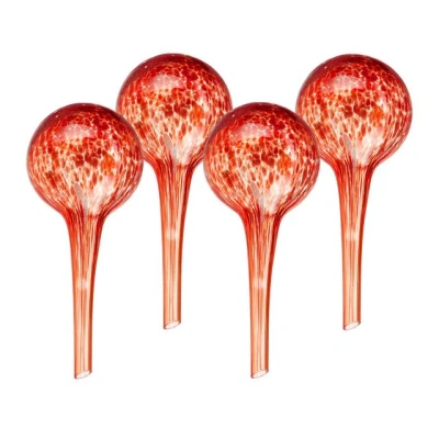 Abbildung von Relaxdays Bewässerungskugeln Glas, 4er Set, HxD: 15 x 6 cm, Gießkugeln für Pflanzen, Bewässerungshelfer Urlaub, rot