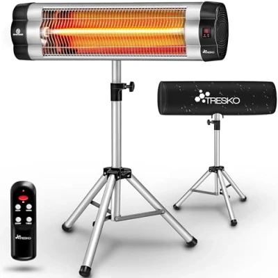 Abbildung von TRESKO Infrarot Heizstrahler 2500W mit Fernbedienung Wärmestrahler elektrisch 3 Heizstufen Terrassenstrahler Innen &amp; Außen Infrarotstrahler höhenverstellbar