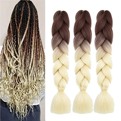 Abbildung von Shangxiu jumbo Braid kunsthaar, 3Stück Braids extensions braun blond Kanekalon Flechten Haar 24&quot;, Zöpfe Box kunsthaar Zum Einflechten (braun blond)