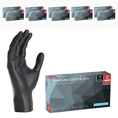Abbildung von 1000x ARNOMED Einweghandschuhe S, Latexhandschuhe Schwarz (10x100 Stk) puderfrei, Handschuhe Latex Einweg, Putzhandschuhe Einmal /Einweg XS, M, L &amp; XL