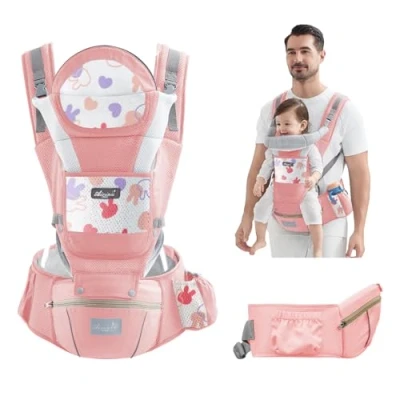 Abbildung von IULONEE Babytrage Baby Tragetasche Neugeborene Ergonomische Einfach Anzuziehen Hüftsitz Tragegurt Babytragetuch Ideal Für Freihändiges Elterndasein (Rosa)