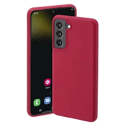 Abbildung von Hama Hülle für Samsung Galaxy S22 (Handyhülle schützt vor Stößen, Kratzern und Schmutz, Schutzhülle ermöglicht induktives Laden, seidig mattes Case aus TPU mit weichem Innenfutter) rot