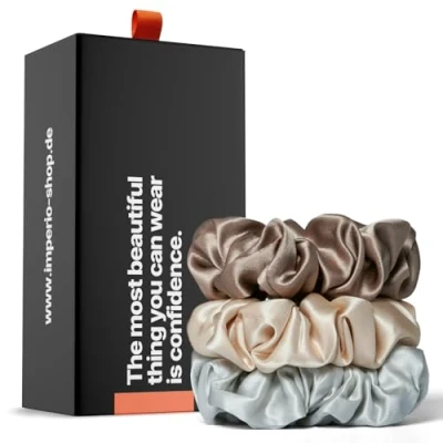 Abbildung von IMPERIO Haargummi Seiden Scrunchies Seidenweicher Luxus für Dein Haar (Maulbeerseide), 3 tlg.