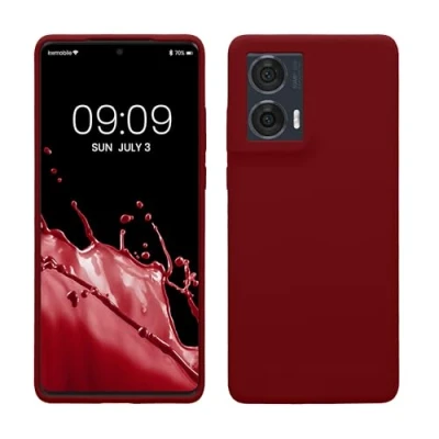 Abbildung von kwmobile Hülle kompatibel mit Motorola Edge 50 Fusion Silikon Handy Case Handyhülle weiche Oberfläche kabelloses Laden Rhabarber Rot