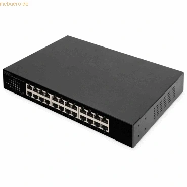 Abbildung von DIGITUS 24 Port Gigabit Netzwerk Switch unmanaged lüfterlos VLAN Modus DIP Schalter 10/100/1000 Mbps inkl. 19&quot; Montagewinkeln schwarz