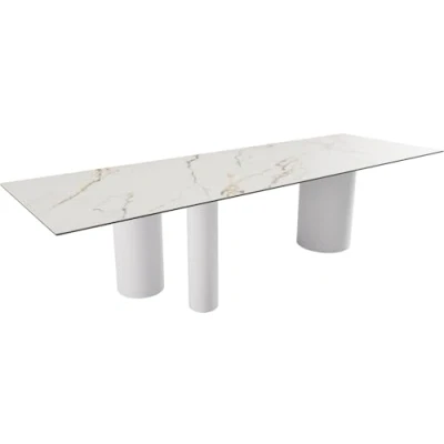 Abbildung von Esstisch Edge 300x100 Keramik Calacatta Luxe Weiß Gold Grau Troa Metall