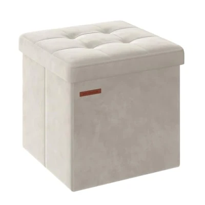 Abbildung von SONGMICS Sitzhocker mit Stauraum, kleine klappbare Sitzbank, 38 x cm Fußbank, Aufbewahrungsbox, bis 300 kg belastbar, für Wohnzimmer Schlafzimmer Schlafsaal, cremeweiß LSF227W01