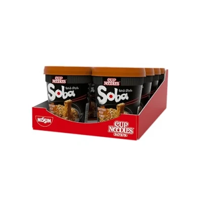 Abbildung von Nissin Cup Noodles Soba Sukiyaki Beef, 8er Pack, Wok Style Instant Nudeln japanischer Art, mit Würzsauce, Rind &amp; Gemüse, schnell im Becher zubereitet, asiatisches Essen (8 x 89 g)