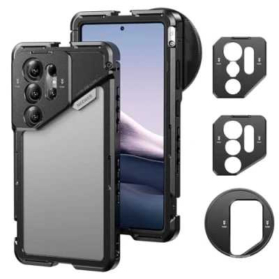 Abbildung von NEEWER S25 Ultra Handykäfig, Handy Video Rig Telefonstabilisator mit 67 mm Filteradapter, 17 Objektivrückplatte, T Mount Objektivadapter, kompatibel Samsung Galaxy Moment Serie, PA082