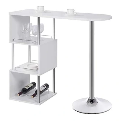 Abbildung von WOLTU Bartisch BT22ws Stehtisch Bistrotisch Bartheke Tresentisch, mit 3 Ablagefläche, Weinregale, Metall, MDF, Weiß, 113x40x105cm(BxTxH)