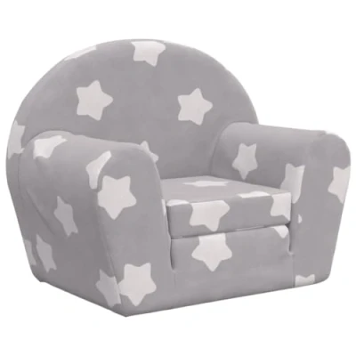 Abbildung von vidaXL Schlafsofa für Kinder, 2 in 1 Kindersofa mit Schlaffunktion, Kindersessel Sofa Abnehmbarer Bezug, Kindercouch Couch Kindermöbel, Hellgrau Sterne Weich Plüsch