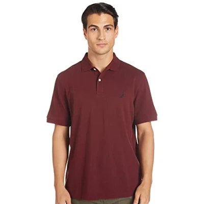 Abbildung von Nautica Herren Short Sleeve Solid Cotton Pique Shirt Polohemd, Burgunderrot, XL EU
