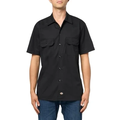 Abbildung von Dickies Herren Short Sleeve Flex Work Shirt Slim Fit Button Down Hemd, schwarz, 2X