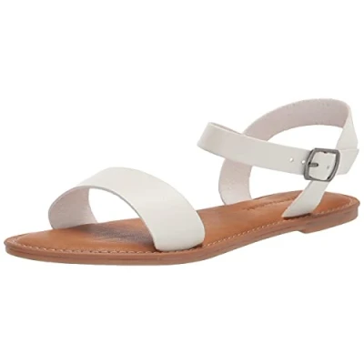 Abbildung von Amazon Essentials Damen Sandale mit Zwei Riemen und Schnalle, Weiß, 40 EU Weit
