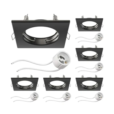 Abbildung von ledscom.de 6 Stück Deckeneinbaurahmen RIR Einbaurahmen schwarz matt eckig (LED/Halogen/GU10/MR16/PAR16/50mm) inkl. GU10 Fassung
