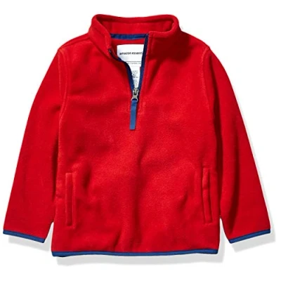 Abbildung von Amazon Essentials Jungen Pulloverjacke aus Polarfleece mit Viertelreißverschluss, Rot, 10 Jahre